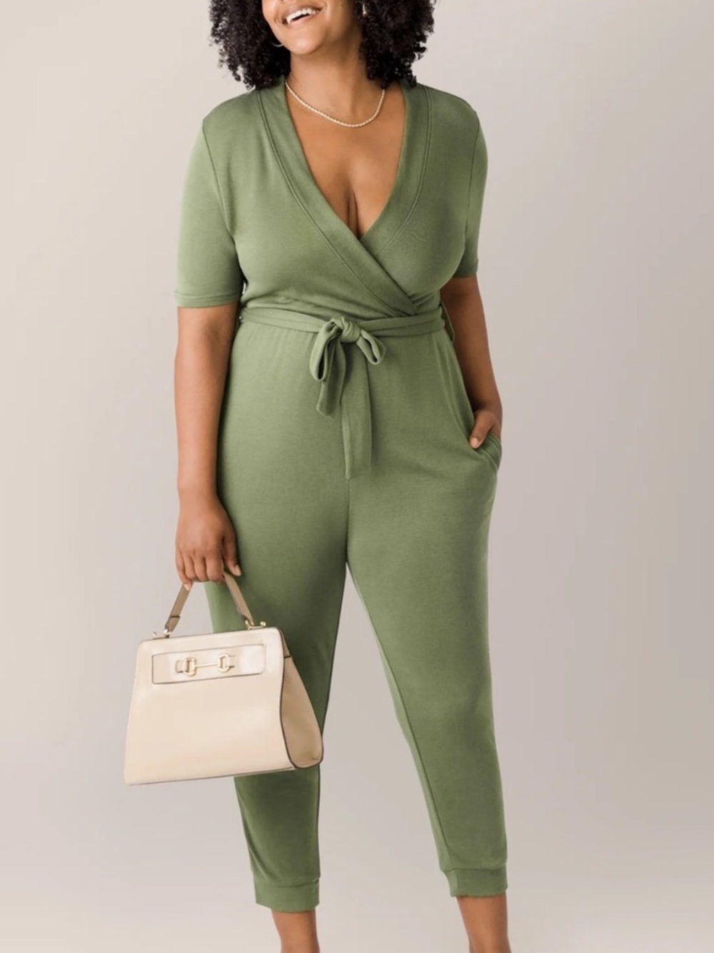Kindred Bravely Olive Green Wrap-Style Jumpsuit